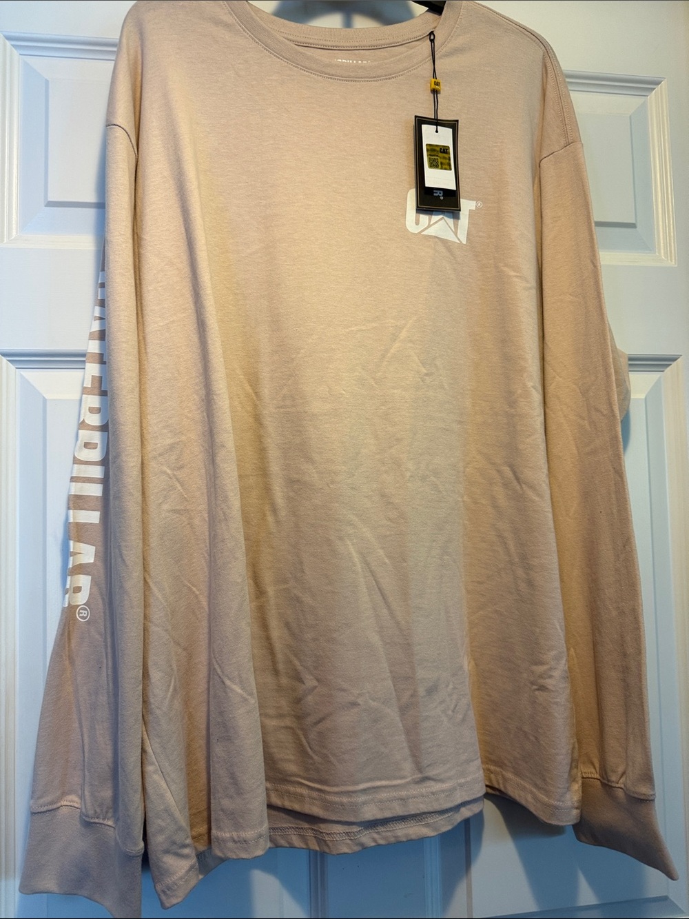 Caterpillar Men’s Beige Long Sleeve Tee with White Logo NWT Size 2XL